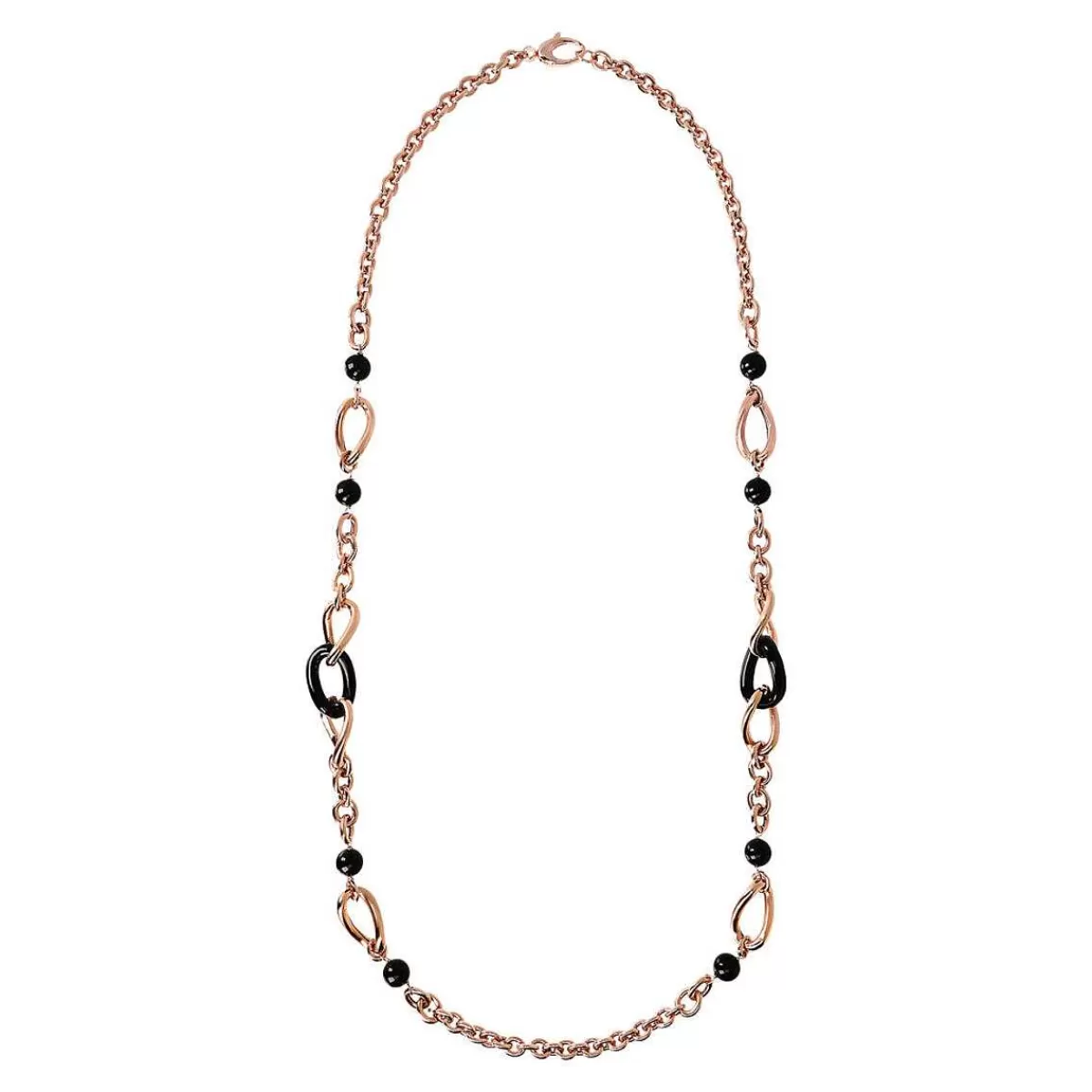 Fashion Collana Lunga Con Elementi Tortorati In Oro Rose E Pietre Naturali Collane