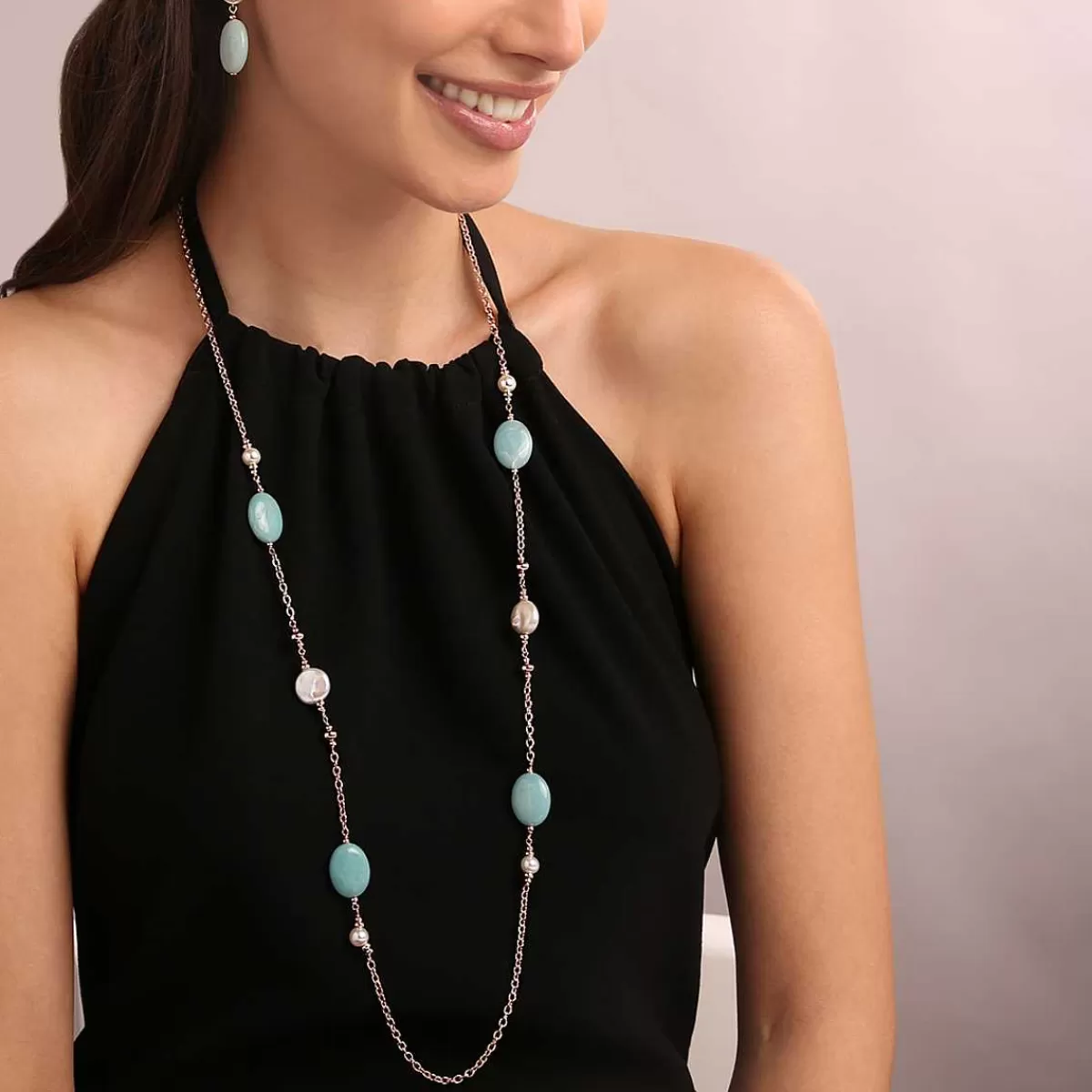 Cheap Collana Lunga Con Pietre Naturali E Perle Coltivate D'Acqua Dolce O 7/14 Mm Collane