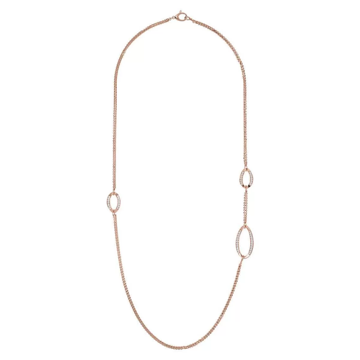 Best Sale Collana Lunga Doppia Catena Rolo Con Elementi Ovali Pave In Cubic Zirconia Collane