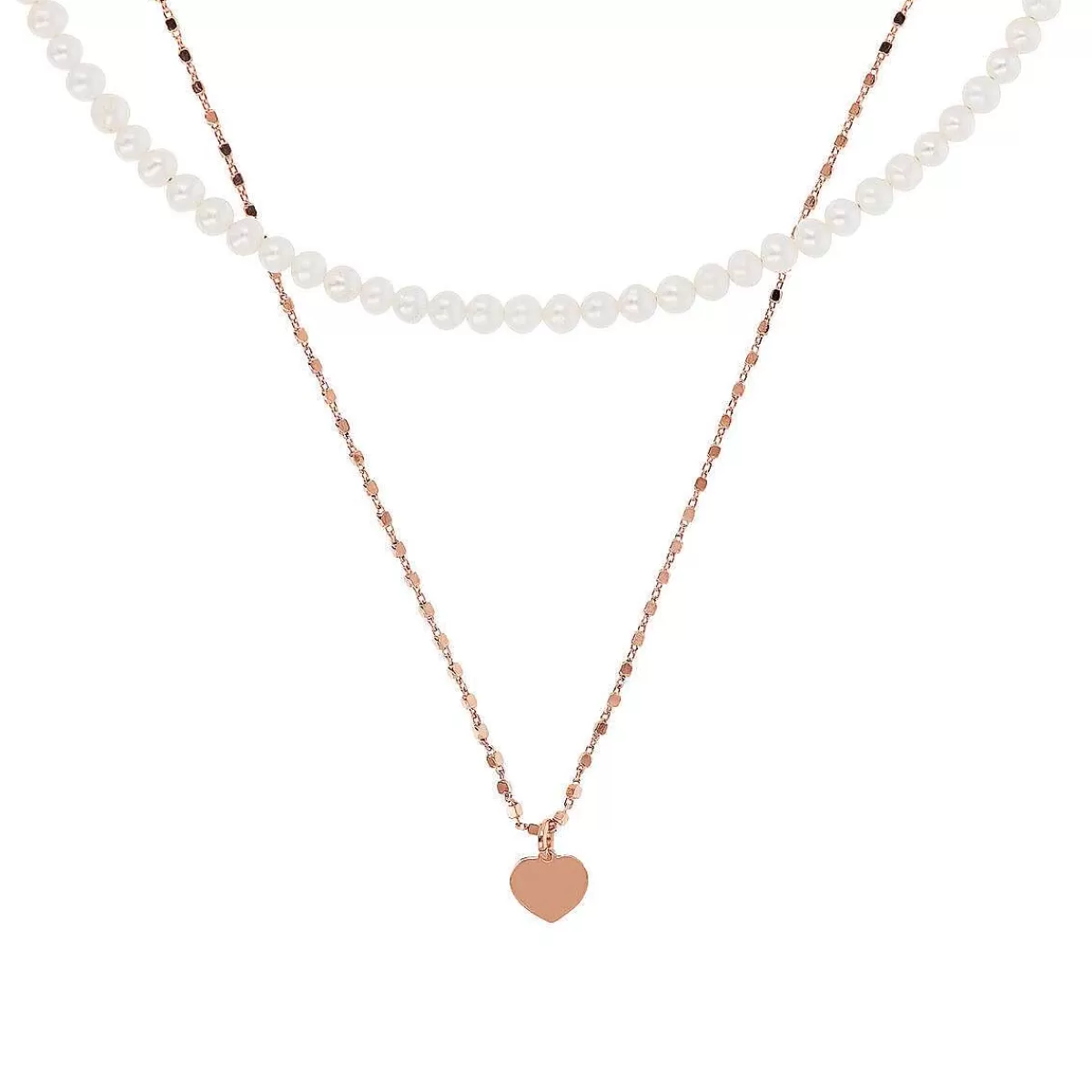Shop Collana Multifilo A Catena Cubizzata Con Cuore E Girocollo Di Perle Di Acqua Dolce Bianche O 3/4 Mm Collane
