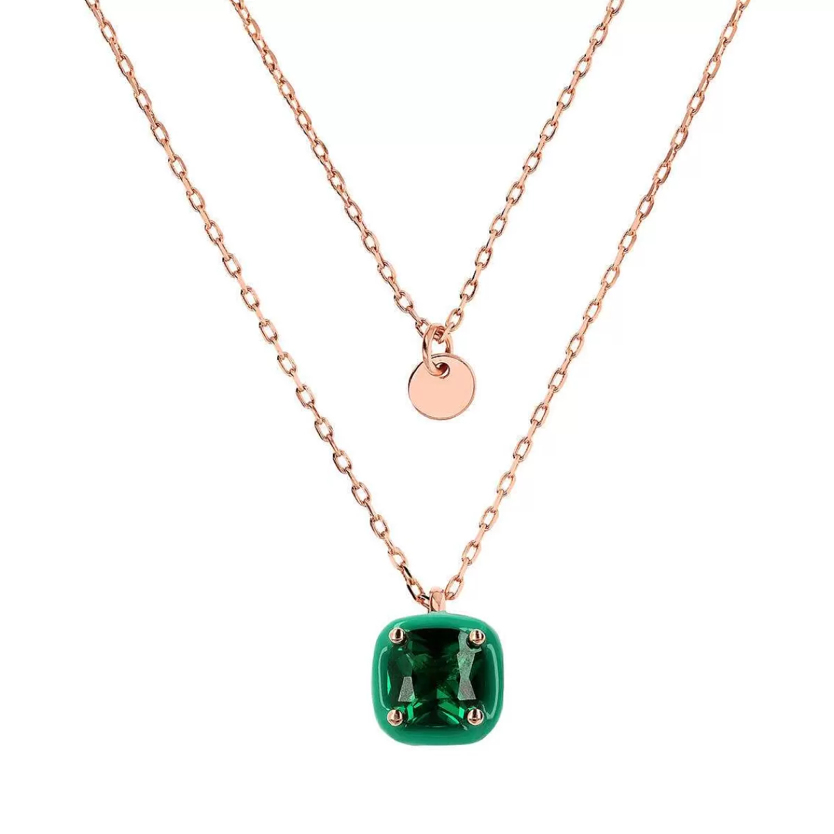 Clearance Collana Multifilo Catena Forzatina Con Disco E Pendente Smaltato Con Nano Cristallo Collane