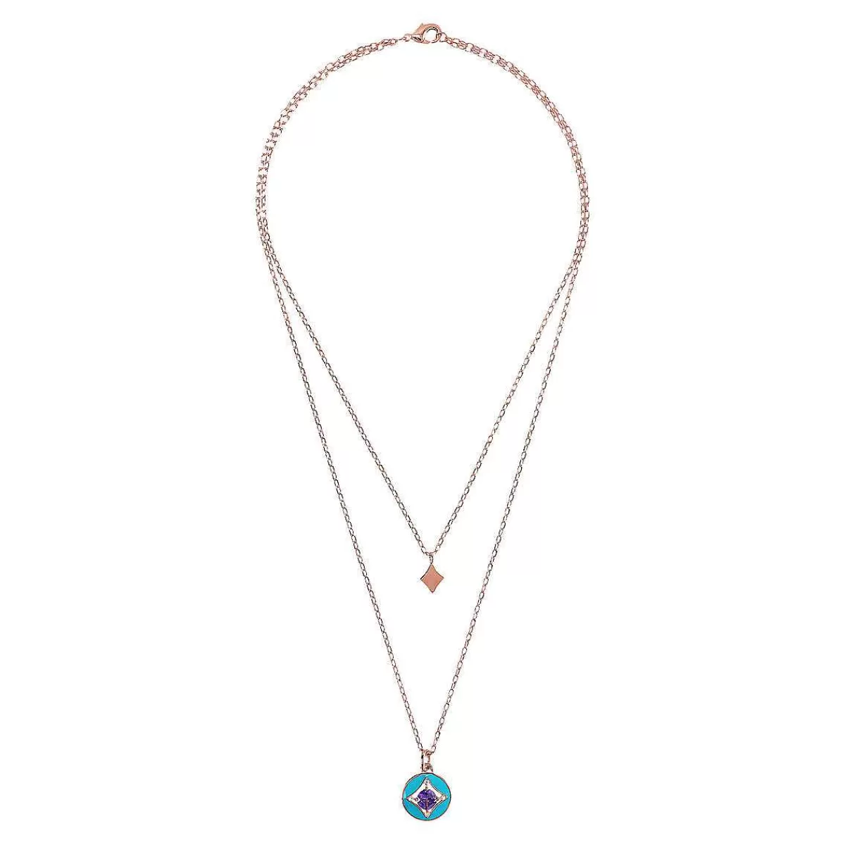 Clearance Collana Multifilo Catena Forzatina Con Pendente Etoile E Pendente Tondo Smaltato Con Cubic Zirconia Collane