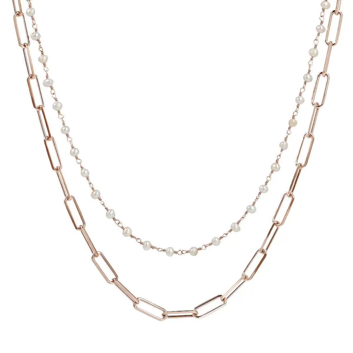 Best Sale Collana Multifilo Con Catena Forzatina E Rosario Di Perle Dolce Bianche O 3,5 Mm Collane