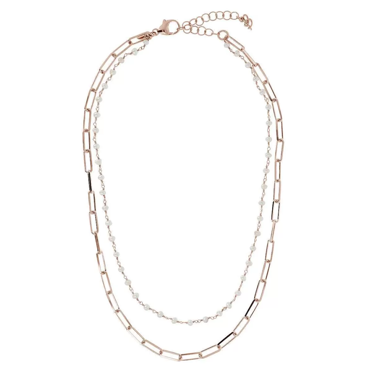 Best Sale Collana Multifilo Con Catena Forzatina E Rosario Di Perle Dolce Bianche O 3,5 Mm Collane
