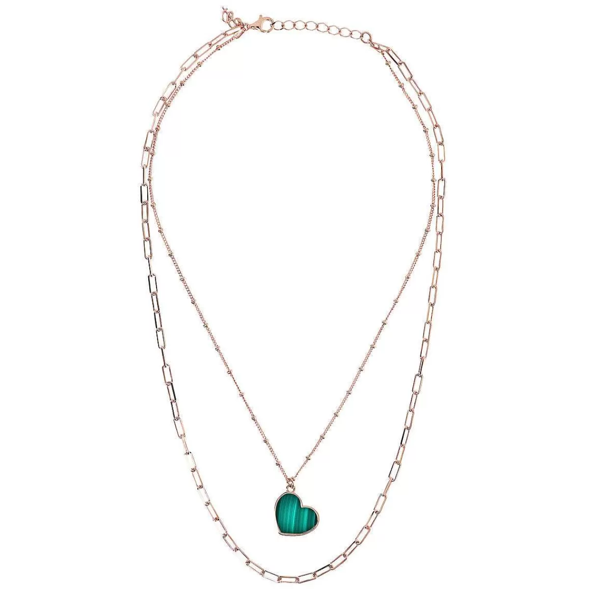 Hot Collana Multifilo Forzatina E Catena Rosario Con Pendente Cuore In Pietra Naturale Collane