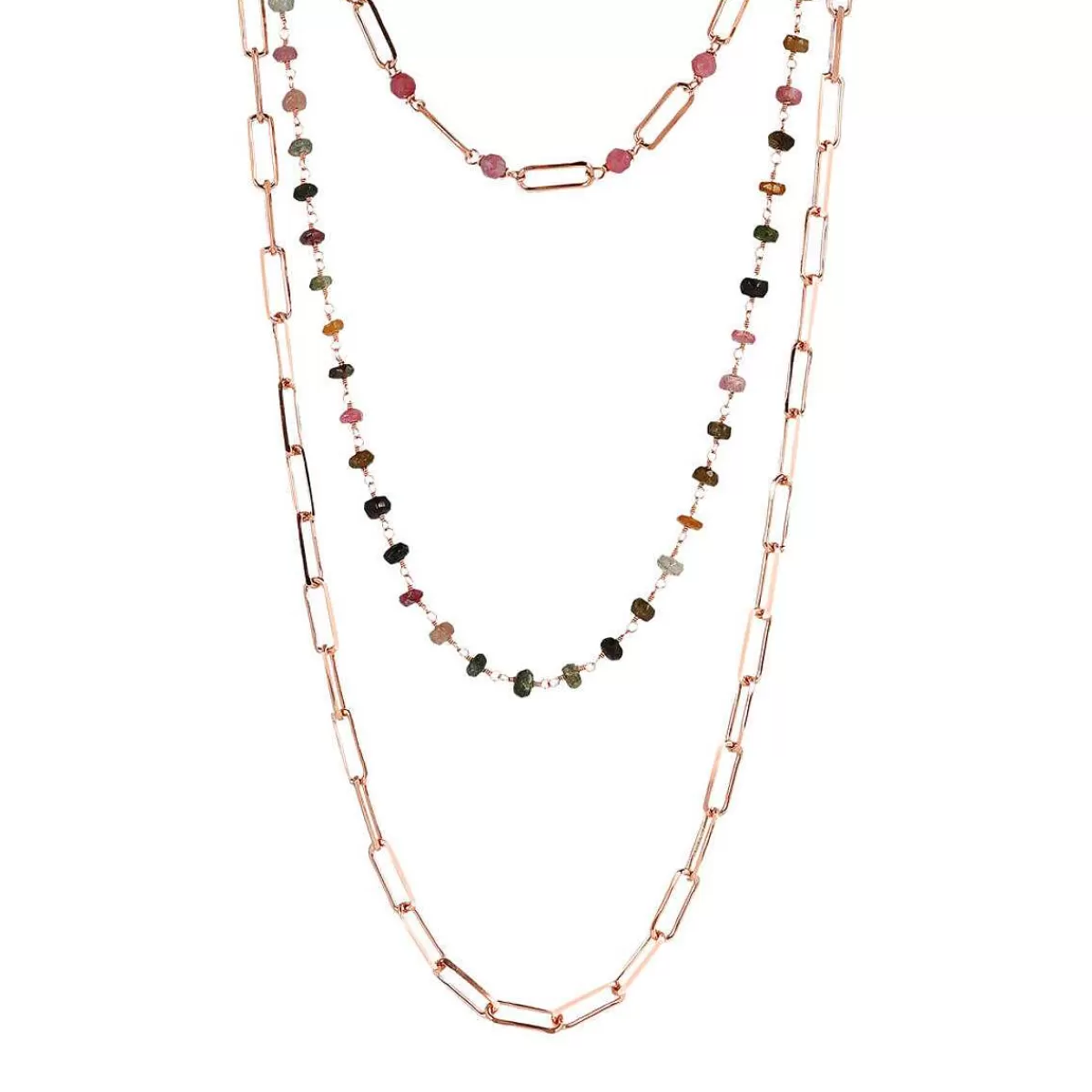 Store Collana Multifilo Graduata Con Catena Rosario E Forzatina E Pietre Naturali Collane