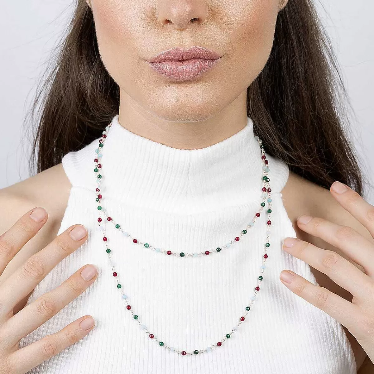 Best Sale Collana Rosario Con Pietra Naturale Quarzo Multicolor Collane