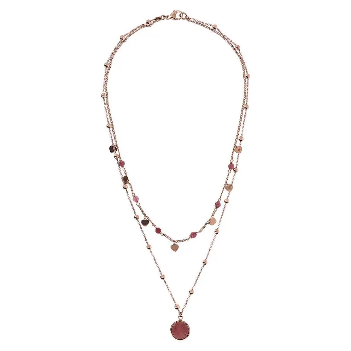 Cheap Collana Rosario Doppio Multifilo Con Pendente In Pietra Naturale Piatta Collane