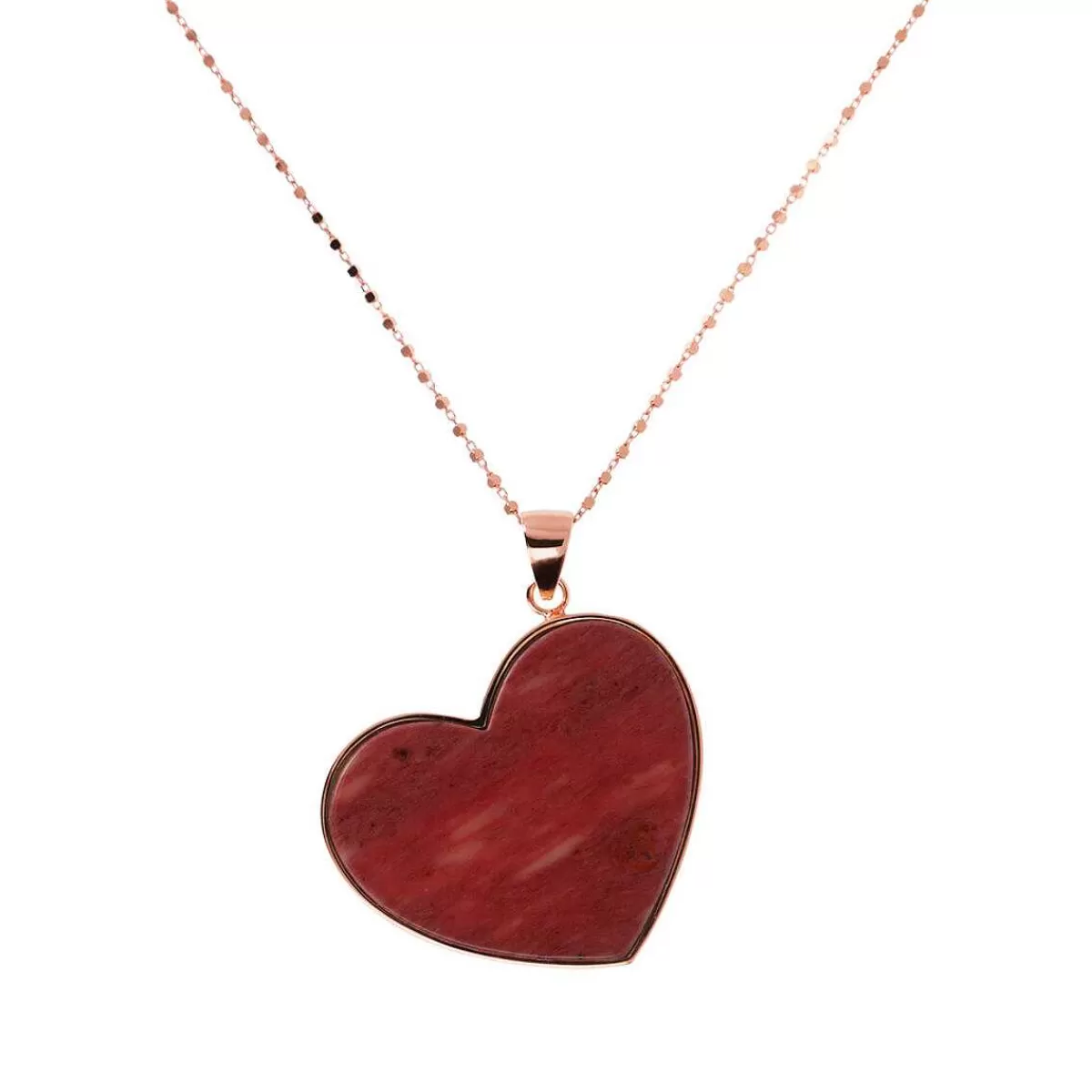 Sale Collana Rosario Lunga Con Pendente Cuore Grande In Pietra Naturale Collane