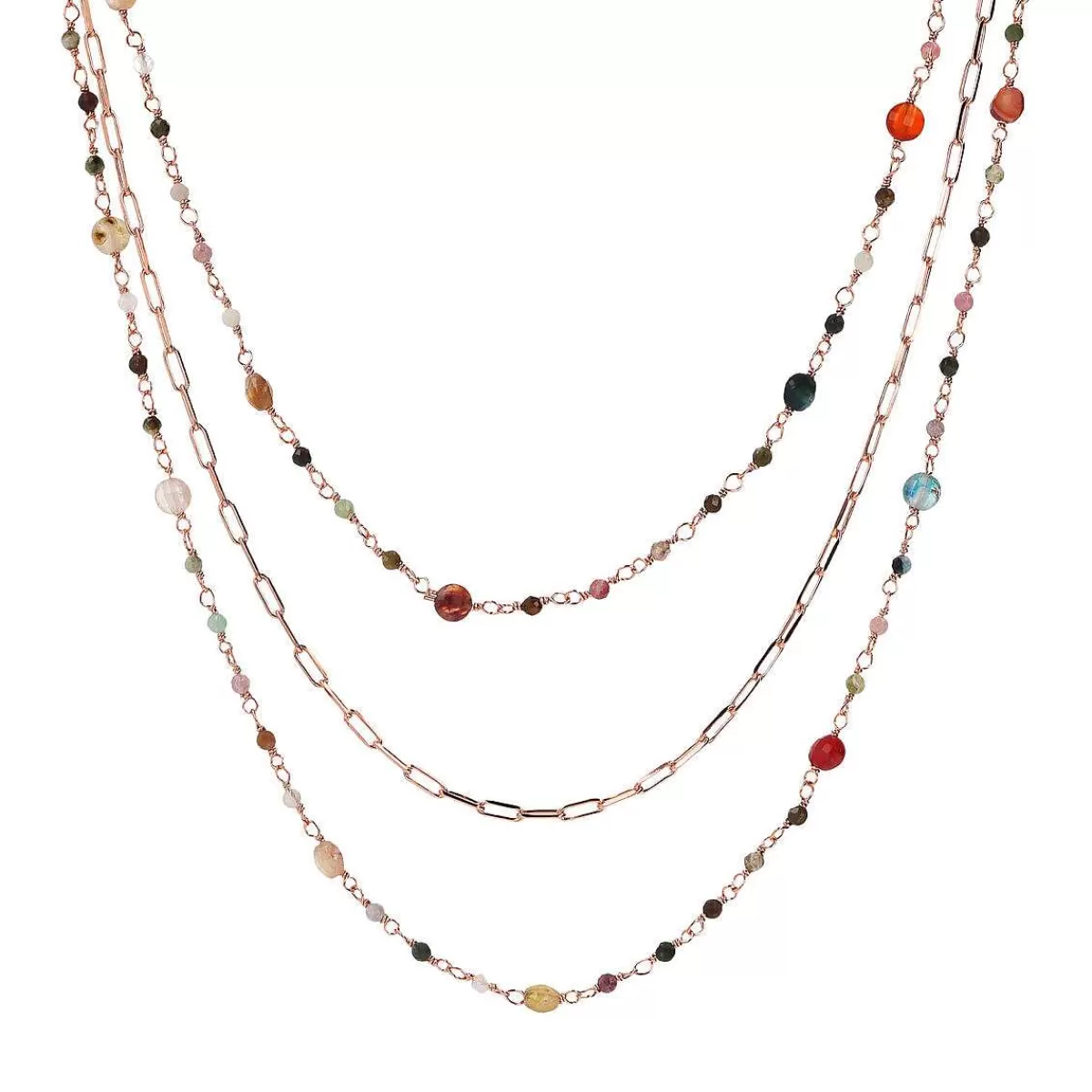 Sale Collana Rosario Multifilo Graduato Con Quarzi Multicolori Collane