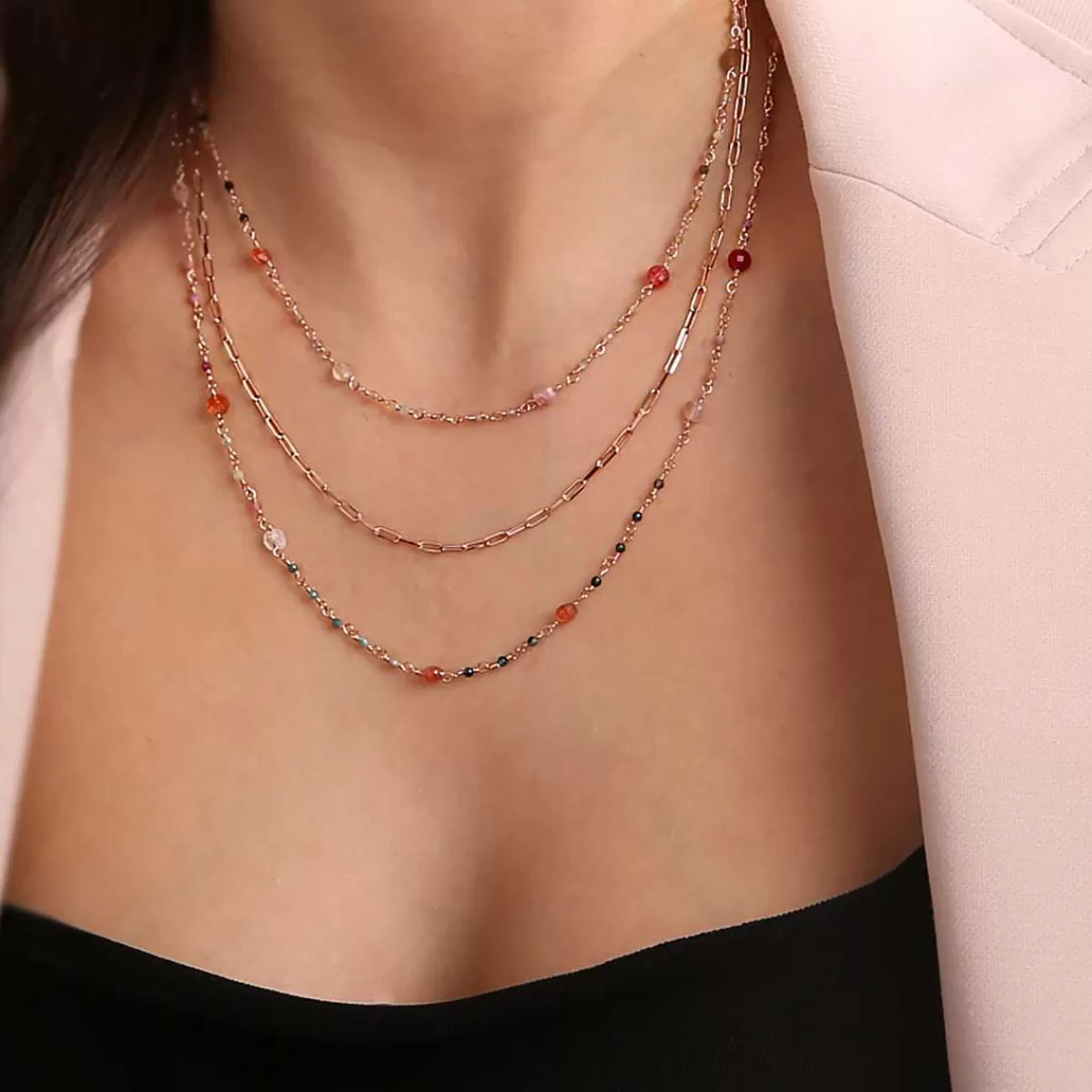 Sale Collana Rosario Multifilo Graduato Con Quarzi Multicolori Collane