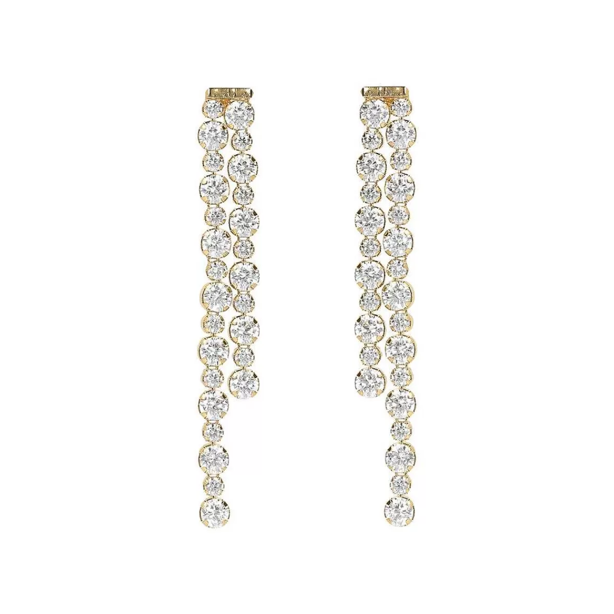 Fashion Orecchini Doppi Tennis Dorati Con Zirconi Orecchini