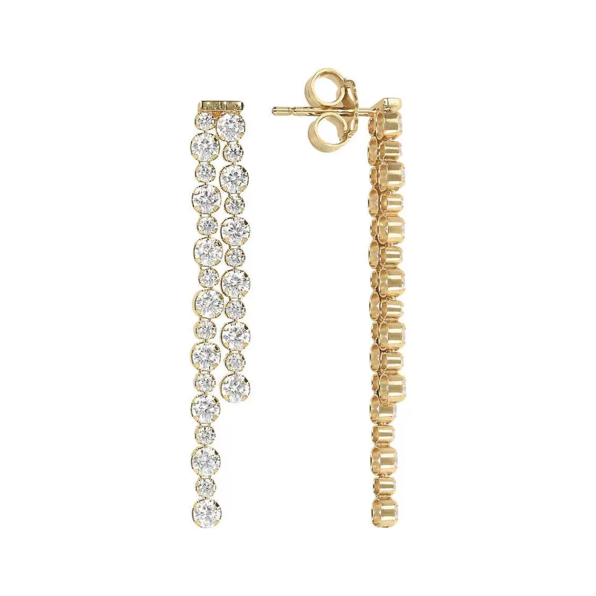 Fashion Orecchini Doppi Tennis Dorati Con Zirconi Orecchini
