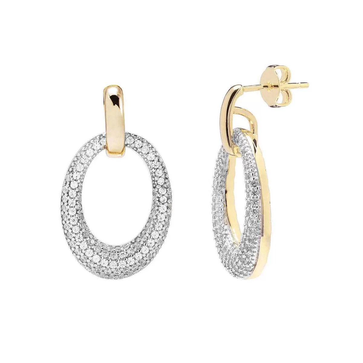 Cheap Orecchini Ovali Dorati Con Pave In Zirconi Orecchini