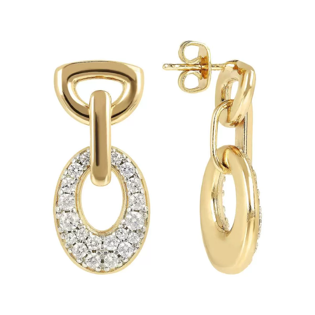 Sale Orecchini Ovali Dorati Con Pave In Zirconi Orecchini