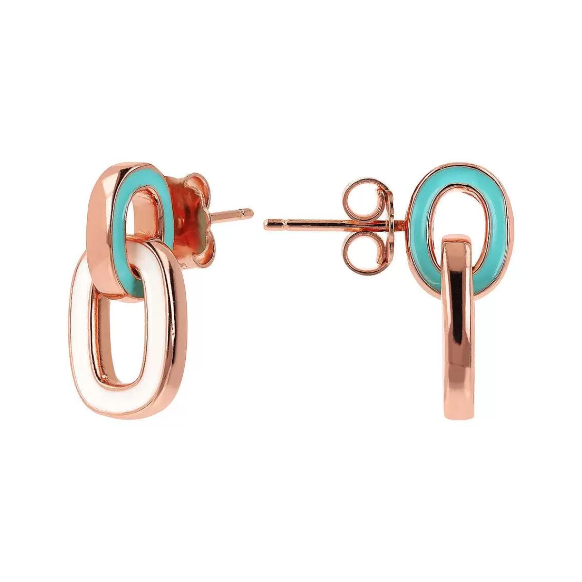 Fashion Orecchini Pendenti Bicolor Con Doppia Maglia Smaltata Orecchini