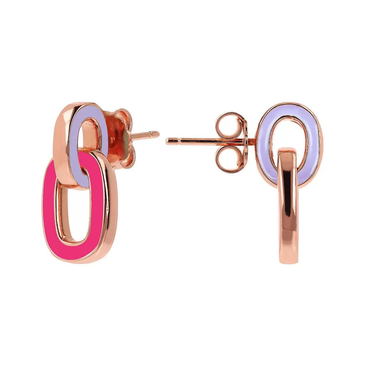 Fashion Orecchini Pendenti Bicolor Con Doppia Maglia Smaltata Orecchini