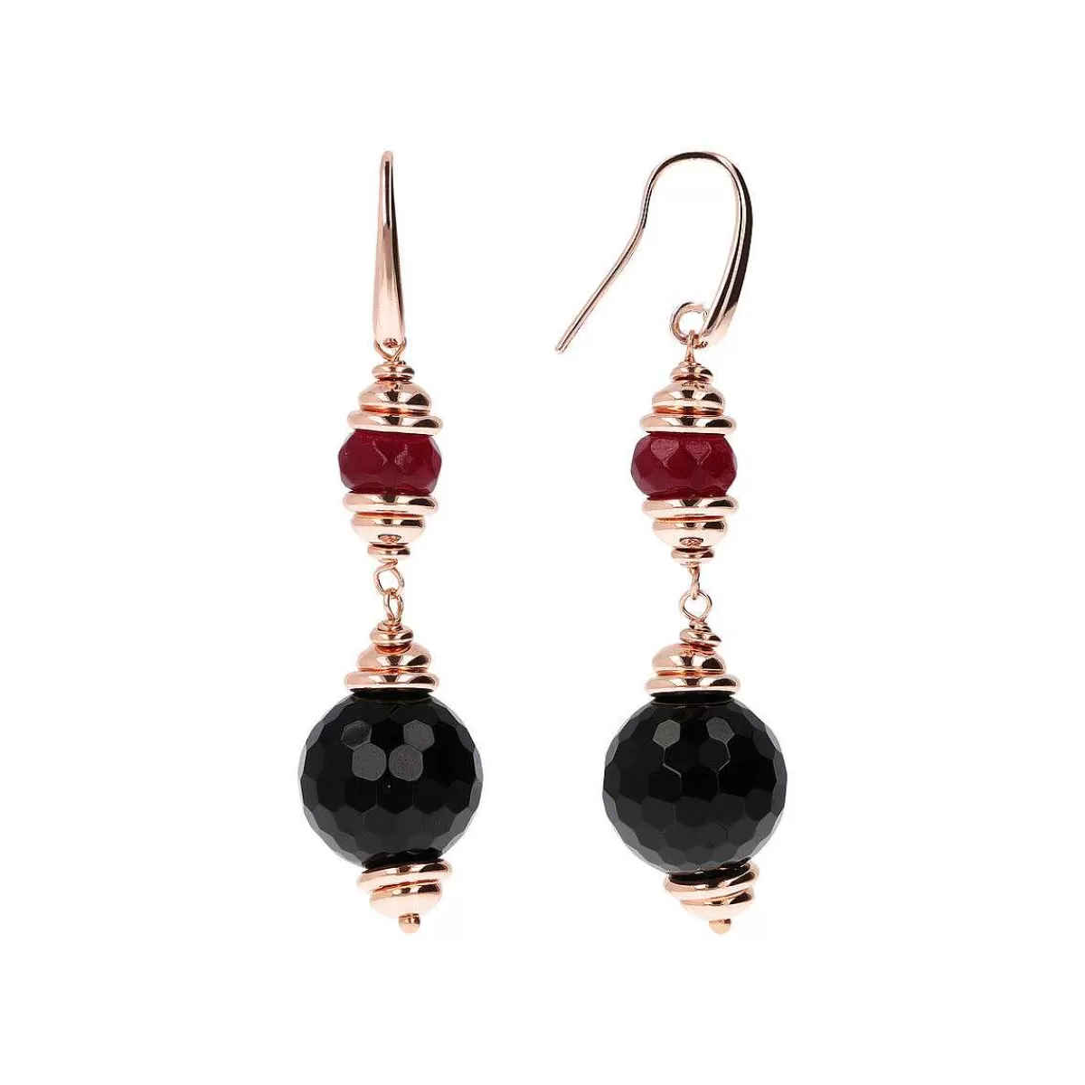 Store Orecchini Pendenti Con Onice Nero E Quarzo Rosso Orecchini