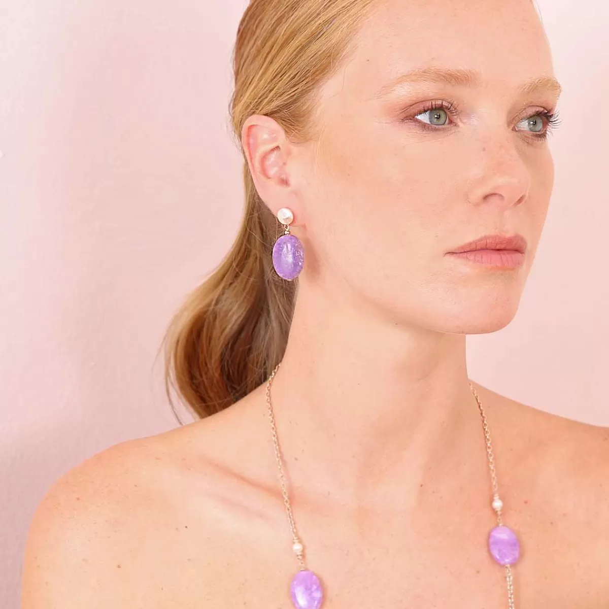 Online Orecchini Pendenti Con Perle D'Acqua Dolce E Ametista Viola Ovale O 9/10 Mm Orecchini