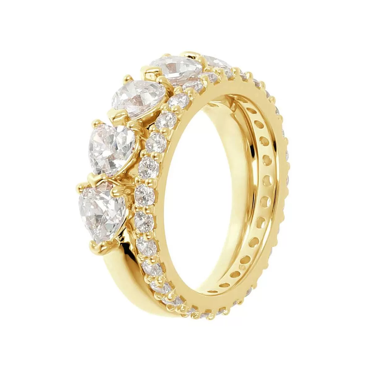 Best Sale Set Di Anelli Con Cuori Di Zirconi Dorati Anelli